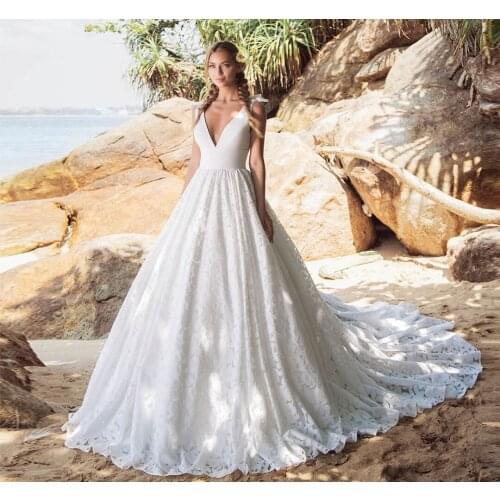 New Special Satin Lace A-line Wedding Dresses Aliexpress Login Vestido De Casamento V-neck Backless Bow Wedding Gowns Trouwjurk