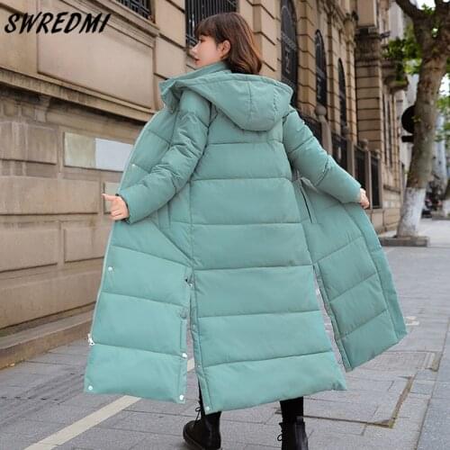 SWREDMI X-Long Womens Coats Thicken Warm Cotton Padded Jackets For Girls Winter High Street Snow Wear Parkas Oversized S-3XL