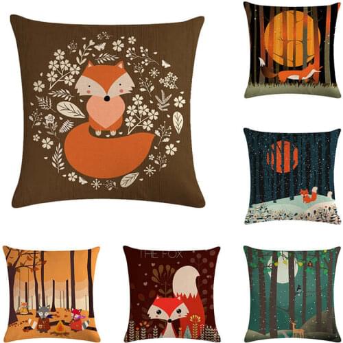Cartoon red fox print Cushion Cover Linen Throw Pillow Car Home Decoration Decorative Pillowcase T385