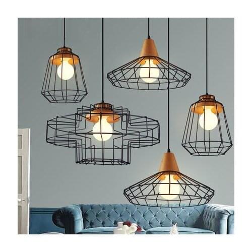 Vintage Iron Pendant Light Loft Retro Droplight Bar Cafe Bedroom Restaurant Metal Cage ith LED Bulb Hanging Lamp AC110V/220V E27