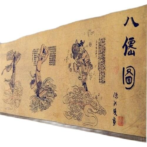 The Eight Immortals Pretty Chinese Ancient Painting 8 gods silk paper Scroll