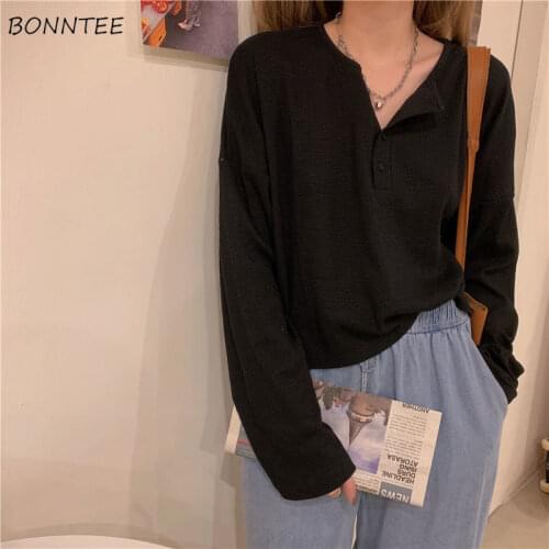 Long Sleeve T-shirts Womens Solid Harajuku Basic Plus Size 3XL Loose Thickening Ins Female Clothing O-neck Simple Tees Daily Hot