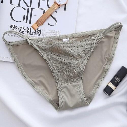 Lace panties feminine cotton crotch double thin belt bow knot wrapped hip low waist seamless ice silk briefs women
