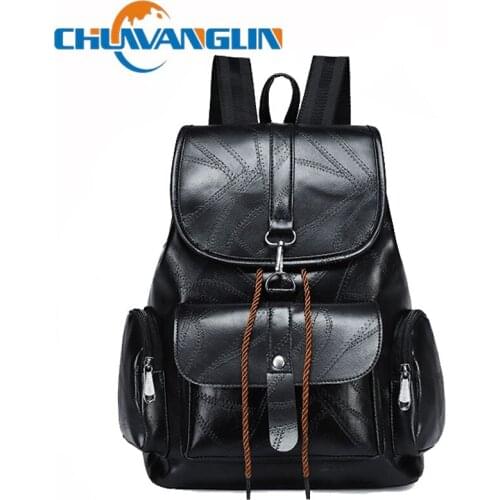 Chuwanglin Female Drawstring Pu Leather Backpacks Teenage Girls School Bags Women Trendy Vintage Backpack Black Rucksack P120501