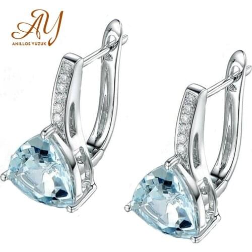 Anillos Yuzuk Cushion Genuine Sky Blue Topaz Stud Earrings 925 Sterling Silver Earrings For Women Korean Earings Fashion Jewelry