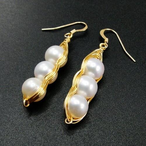 Women Jewelry 14K Roll Gold Freshwater Pearl Peanut Earrings Dangle Drop Earrings For Gift / Party / Engagement / Birthday Gift
