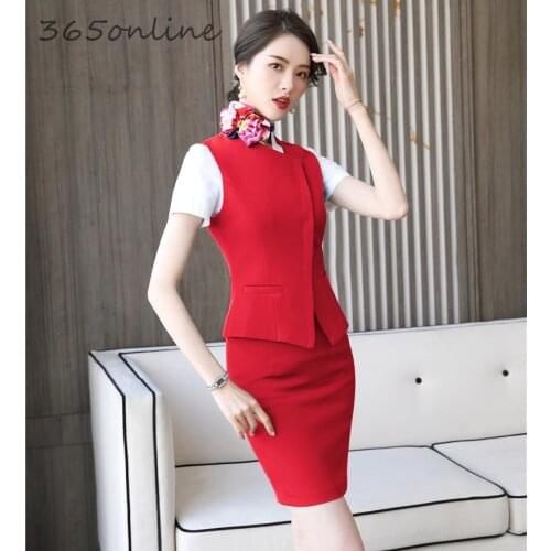 Formal OL Styles Women Business Blazers Suits Spring Summer Work Wear 2 Piece Set with Skirt and Tops Ladies Vest & Waistcoat