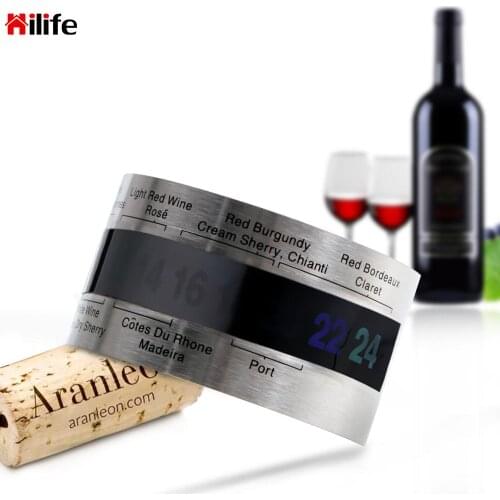 LCD Display Serving Party Checker Red Wine Temperature Sensor Bottle Wine Thermometer Stainless Steel Bracelet Thermometer