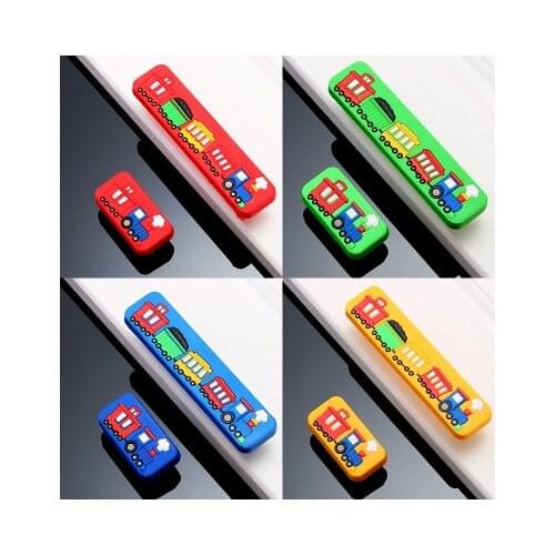 1PCS Kids Wardrobe Handle Cartoon Rubber Train Kitchen Cabinet Drawer Knob Children Dresser Pulls Furniture Hardware