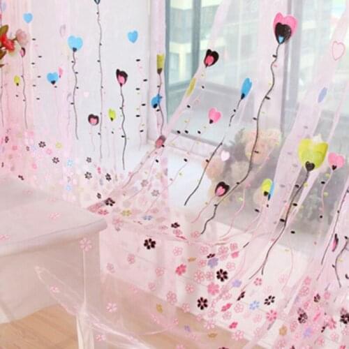 100*200cm Pink/Blue star gauze curtain Glass Yarn Balloon Printing Window Tulle Curtain Wedding Holiday Party Bedroom Decoration