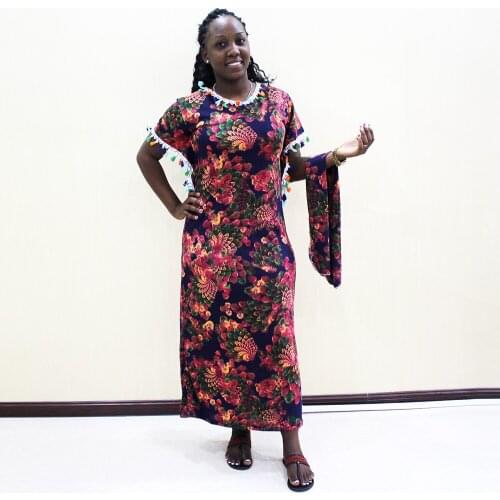 2019 New Fashion Design slim Short Sleeve African Dashiki Pencil Dress Yellow Pompom Colorful Tassel Dresses For Lady