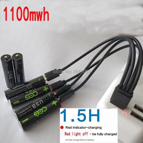 6pcs CES AAA 1.5V 1100mwh USB Rechargeable AAA Lipo Battery li-polymer lithium li-ion battery High capacity+usb cable
