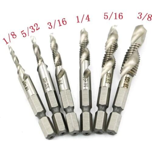 6PCS Hex Shank High Speed Steel Spiral Screw Thread Taps Drill Bit Set Home Tool Accessories for drilling tapping aluminum plate