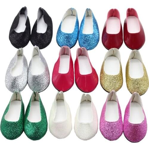 7*3.6cm Doll Clothes Fits American Girl and Other 18 Inch Dolls Black Sparkle Princess Shoes