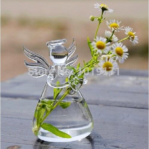 8cm Crystal Angel Glass Hydroponic Vase Wedding Home Decor Birthday Gift for Artificial Plant Clear F443