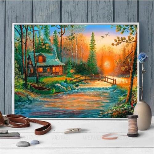 Mountain Mysterious House Diamond Painting Wall Art Landscape Architecture Mosaic Sticker Diamond Embroidery Home Decoration DIY