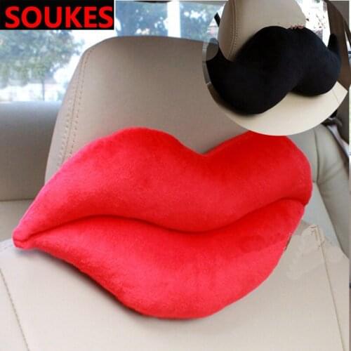Car Lovers Red Lips Beard Headrest Neck Lumbar Pillow For Volvo S60 XC90 V40 V70 V50 V60 S40 S80 XC60 XC70 Nissan Qashqai Jeep