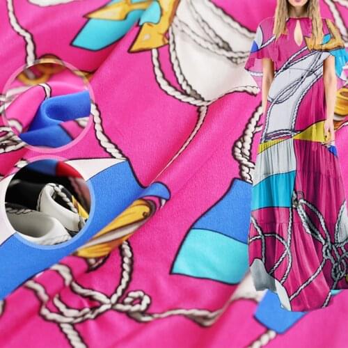 White waxberry Abstract hand-painted pattern printed silk double crepe fabric dress shirt fashion clothing fabric free shipping