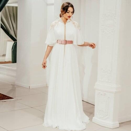 White Short Sleeve Elegant Moroccan Caftan Evening Dress A-Line Floor Length Summer Dress Plus Size Dubai Formal Robe