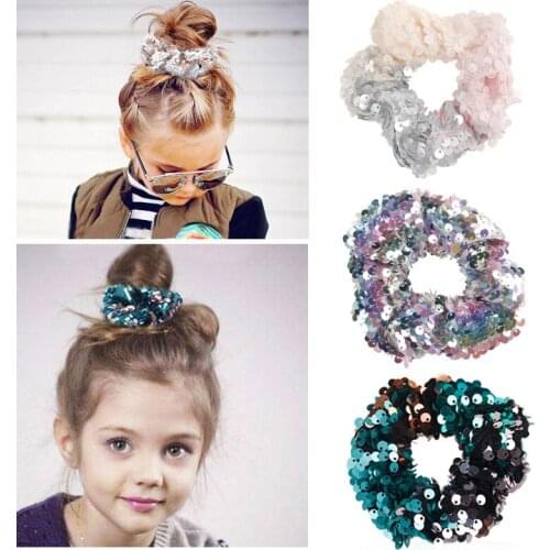 Sequins Reflect Light Hair Scrunchies Ponytail Holder Soft Stretchy Hair Elastic Rope Accessories For Women Girls Hairband