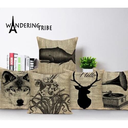 Animal throw pillow black home sofa outdoor cushions custom High Quality linen throw pillows Wolf pillowcase decorative cushion