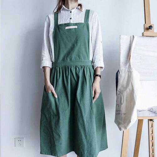 Adults Apron Cover Up Cotton Women Solid Color Simplicity Pleated Fashion Lovely Japanese Korean Kitchen Work Clothes