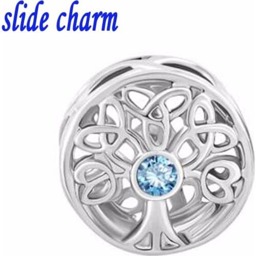 Slide charm Free shipping Crystal blue water the tree of life charm bracelet beads Fit Pandora charm bracelets