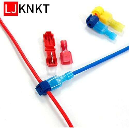 Cable connector electric vehicle audio kit, quick connect circuit insulated T-tap wire terminals red blue yellow 22-10 AWG box