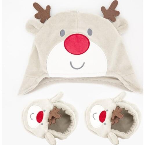 Kavkas Baby Christmas Hat Set Girls Boy First Walkers Newborn Cap Baby Girl 3pcs/set Baby Hat 0-3M
