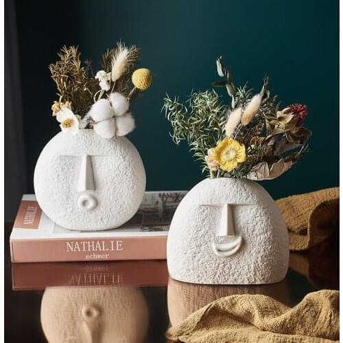 Human Face Ceramic Vase Nordic Simple Dried Flower Decoration Ornaments Home Living Room Flower Arrangement Desktop Porch Vase