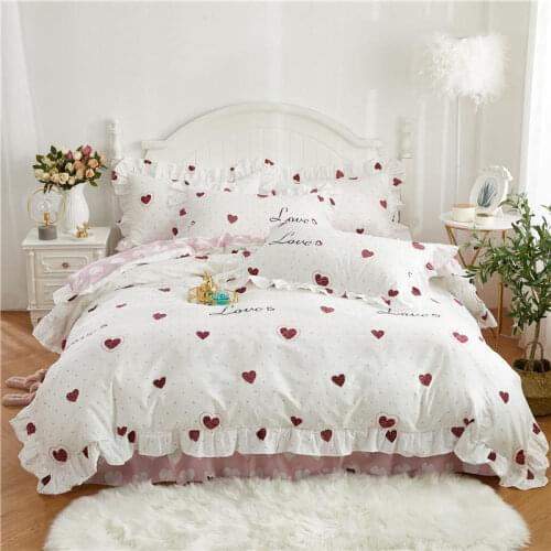 2021 new Cotton Luxury Princess style bedding sets queen king size duvet cover set bed skirt set pillowcase bedclothes 4Pcs