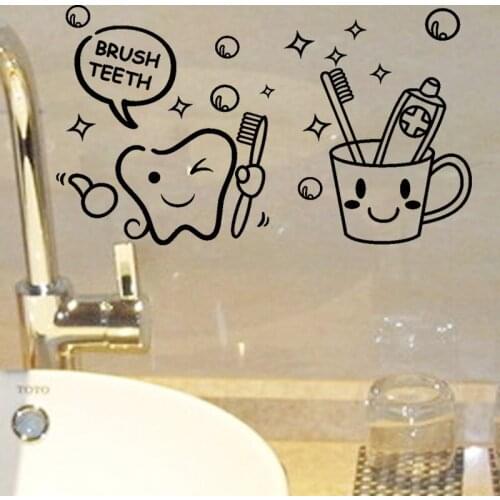 Lovely brush teeth home decor wall stickers bathroom washroom laundry room waterproof wall decals mural art
