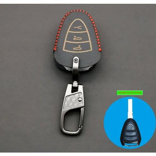 Fashion Men Leather Key Cover For Porsche 911 997 Boxster 987 Cayman Parts Key Car 3 Button Remote Fob Shell Accessories