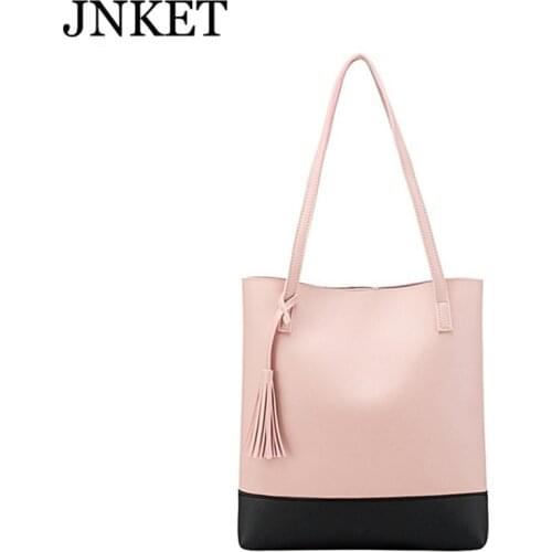 JNKET Fashion Tassels PU Leather Women‘s Handbag Shoulder Bag Casual Tote Bag Lady Bag Bucket Bag Purse Messenger Bag
