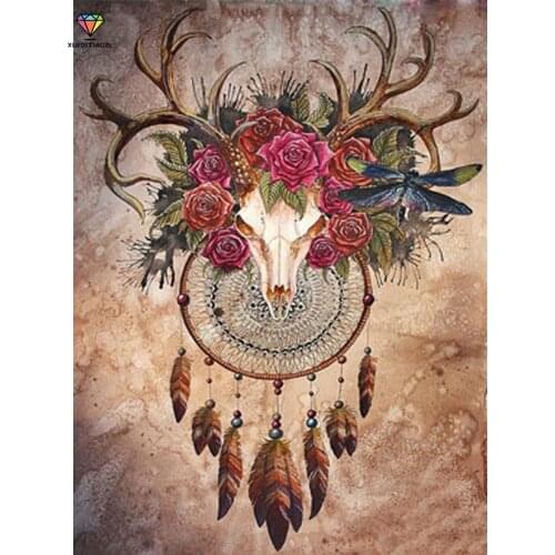 XUEQIXIAOZU Full Round Deer Head Abstract Painting Diamond Embroidery Diamond Drawing 5D DIY Diamond Setting Mosaic Painting New