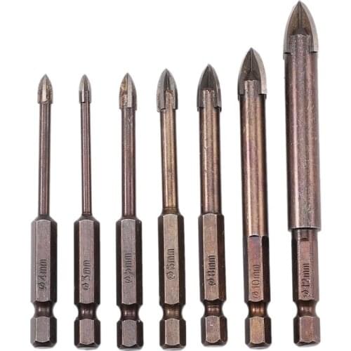 7Pcs/Set Tungsten Carbide Glass Drill Bit Set Alloy Carbide Point With 4 Cutting Edges Tile & Glass Cross Spear Head Drill Bits