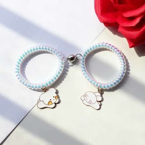 ISINYEE 2pcs\Set 2021 Cute Cartoon Magnet Couple Bracelets For Women Elastic HairBand Friendship Jewelry Gift Accessories