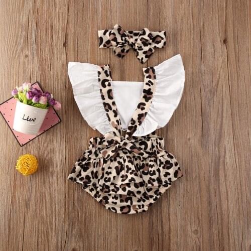 2020 New Fashion Baby Summer Clothing Newborn Infant Baby Girl Clothes Leopard Jumpsuit Bodysuit Headband 2Pcs Outfits