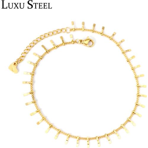LUXUSTEEL Long Chains Anklets For Women Gold Color Accessories Trendy Style Stainless Steel Anklets Bracelets Wedding Daily Wear