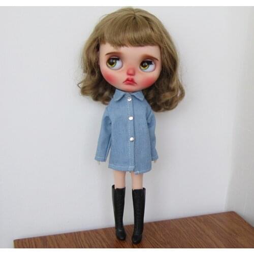 New Handmade blyth Doll Clothes, Long Sleeve Blue Shirt for 1/6 Doll Shoes Accessories (fit Barbies,ob24, licca,Blyth Doll)