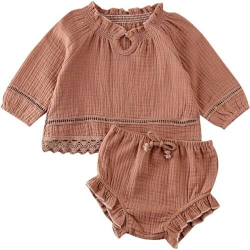 Citgeett Fall Autumn Toddler Baby Girl Long Sleeve Linen Tops T-shirt Ruffle Shorts Pants Clothes Tracksuit Set