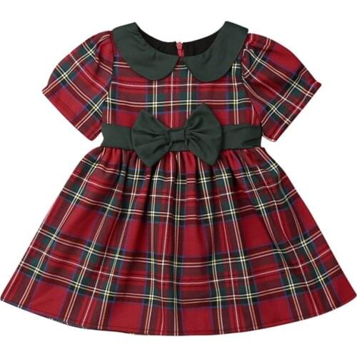 1-4Y Kid Girls Christmas Dress Xmas Toddler Kids Baby Girl Clothes Short Sleeve Christmas Bowknot Tutu Dress