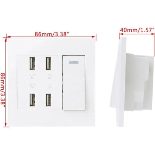 P15D 220V 10A Wall Switch Socket 4 Port USB Charger Power Outlet Adapter Panel