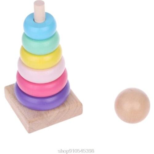 Warm Color Rainbow Stacking Ring Tower Stapelring Blocks Wood Toddler Baby Toys S25 20 Dropshipping