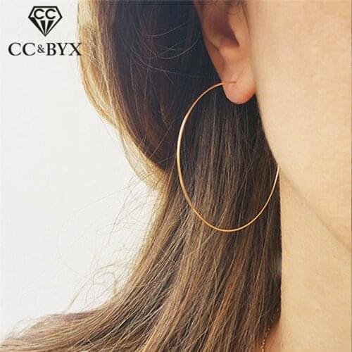 CC Solid 925 Silver Hoop Earrings For Women 15mm-70mm Round Circle Classic Big Office Career Earring Simple Fine Jewelry CCE529