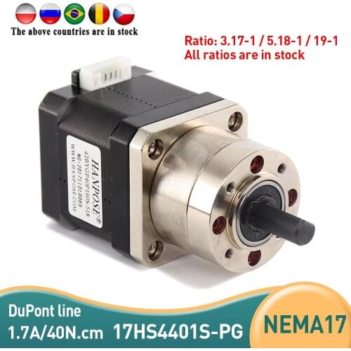 Free shipping 4-lead Nema17 Stepper Motor 17HS4401S-PG5.18:1 Gear Stepper Motor Ratio Planetary Gearbox Nema17 Gear motor
