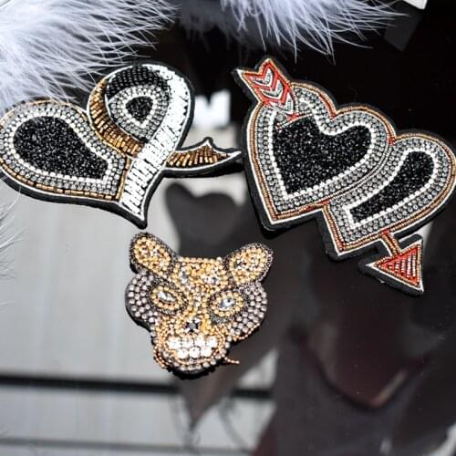 Rhinestone Sword Through The Heart Patch for Clothing Sewing on Applique Clothes Shoes Bags cap Decoration Leopard Head Patch