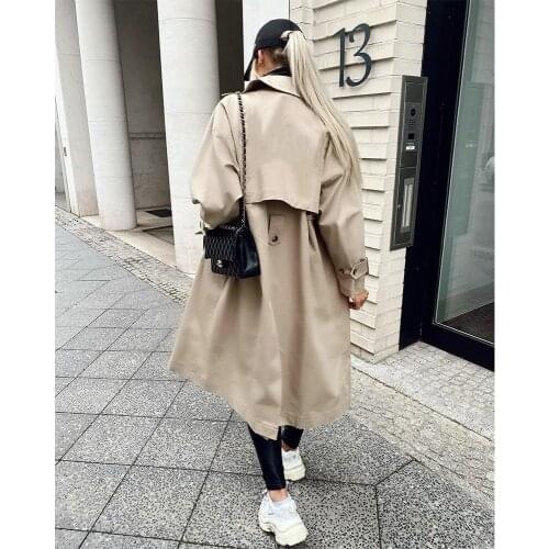 New Pop Women Long Trench Coat Oversized Long Sleeves Casual Vogue Windbreaker Woman Coats Outfit