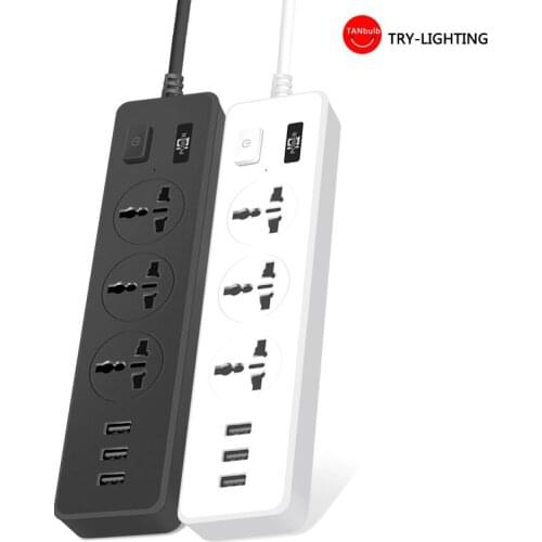 Smart Socket power ON/OFF ac 110V-240V Power Strip10A Universal Outlets 3 USB Charger Ports 280CM Extension Socket Plug