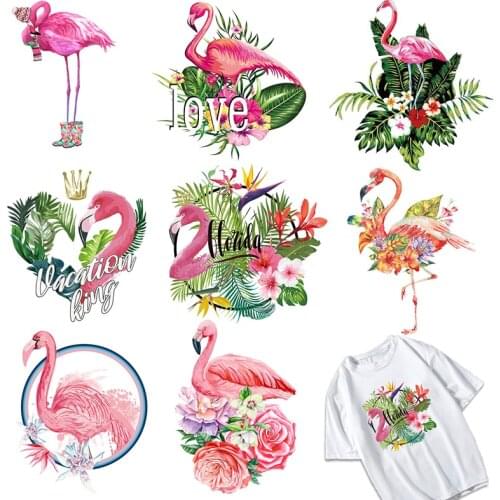 Vinyl Pink Flamingo Patch Applique Iron on Transfers For Clothing Stickers for Clothes Heat Transfer For T-Shirt Patches Stripe